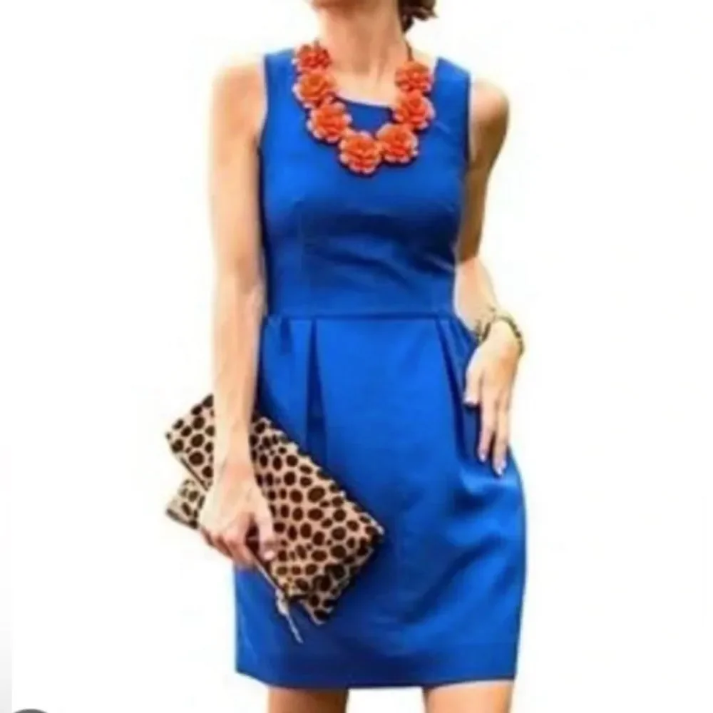 J.Crew cobalt blue wool blend corset waist dress with pockets size 6